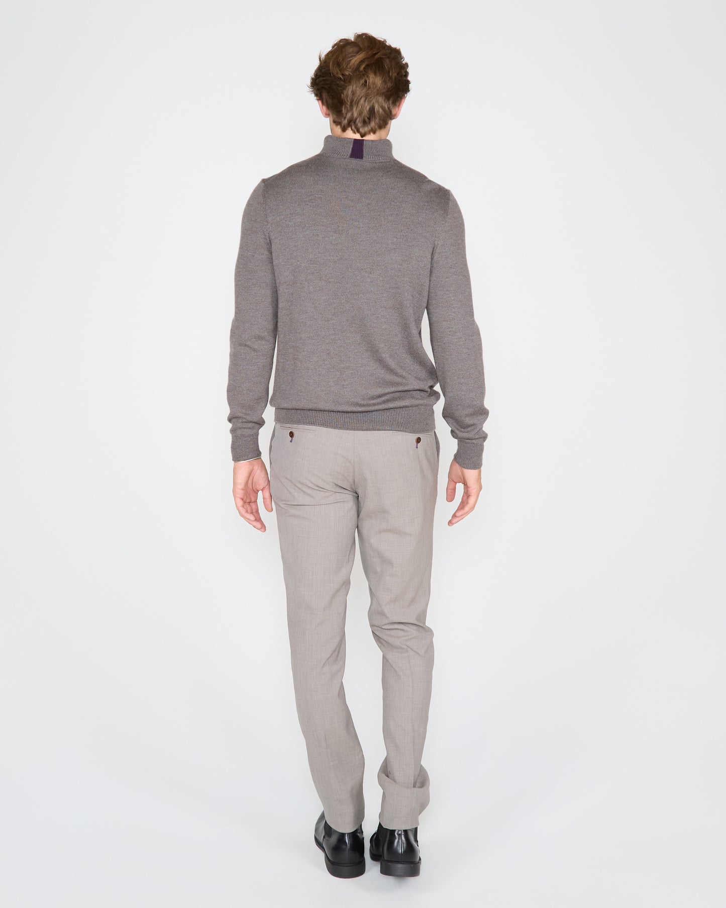 QUEST FULLY FASHIONED QUARTER-ZIP MERINO SWEATER - NAVY OLIVE TWIST