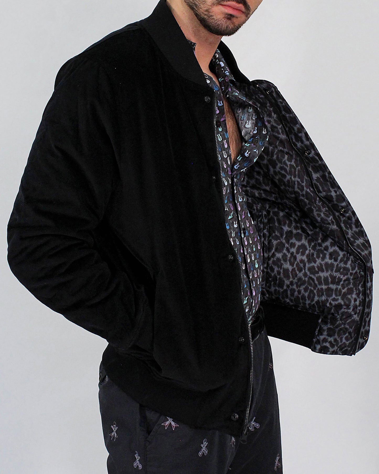 DON LEOPARD REVERSIBLE JACKET - BLACK