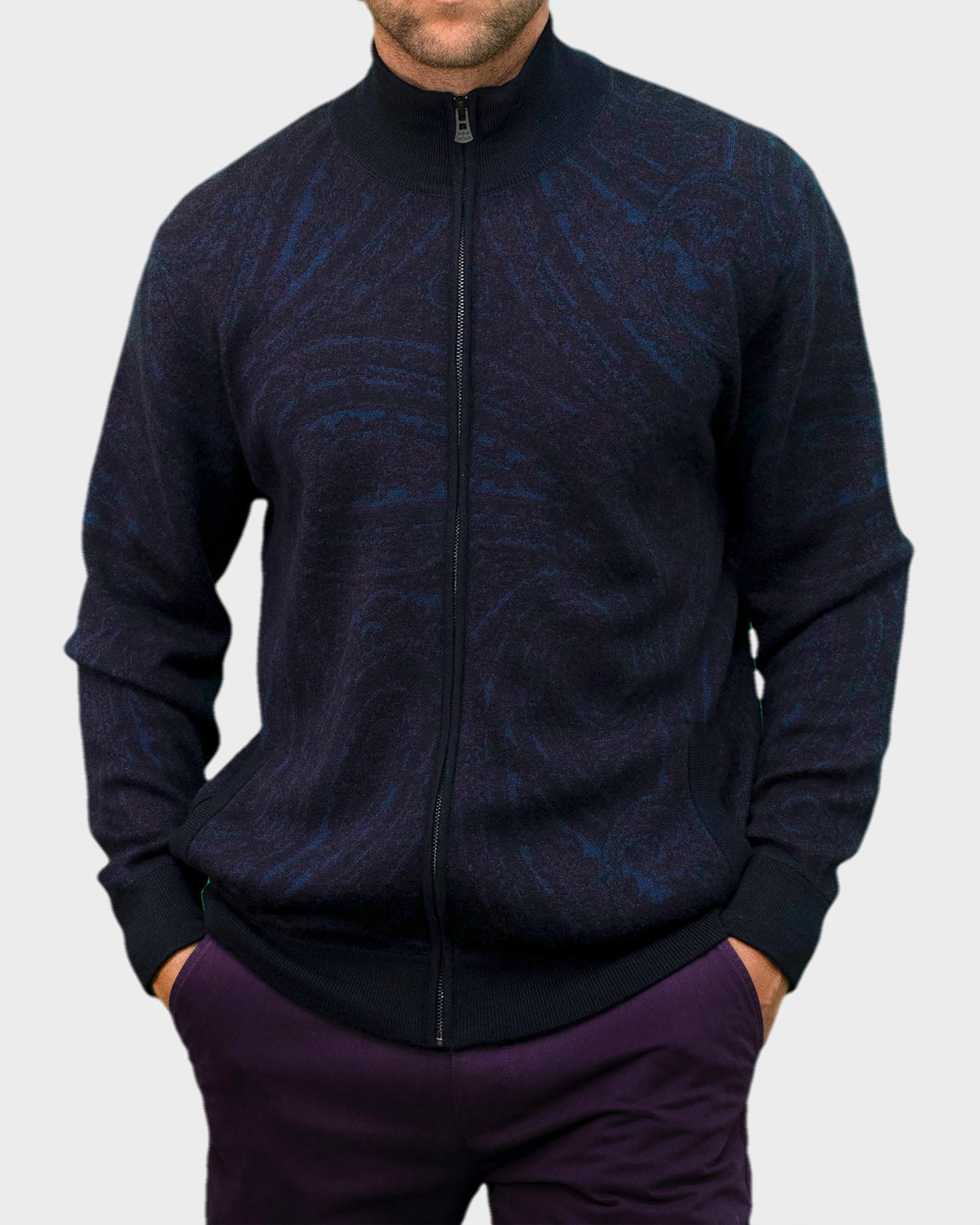 FREDERICK CASERTA FULL-ZIP CARDIGAN - NAVY PLUM