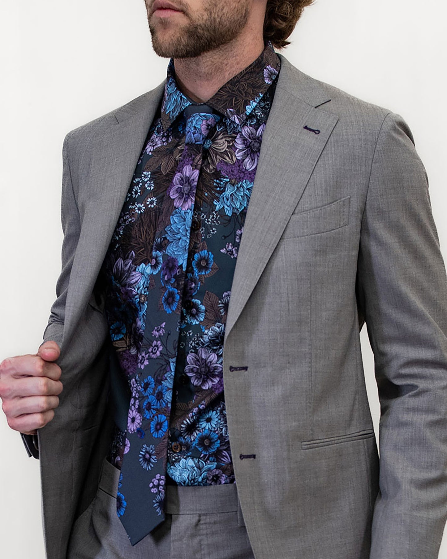 NICOLI MARCO FLORAL COTTON SHIRT - CHARCOAL