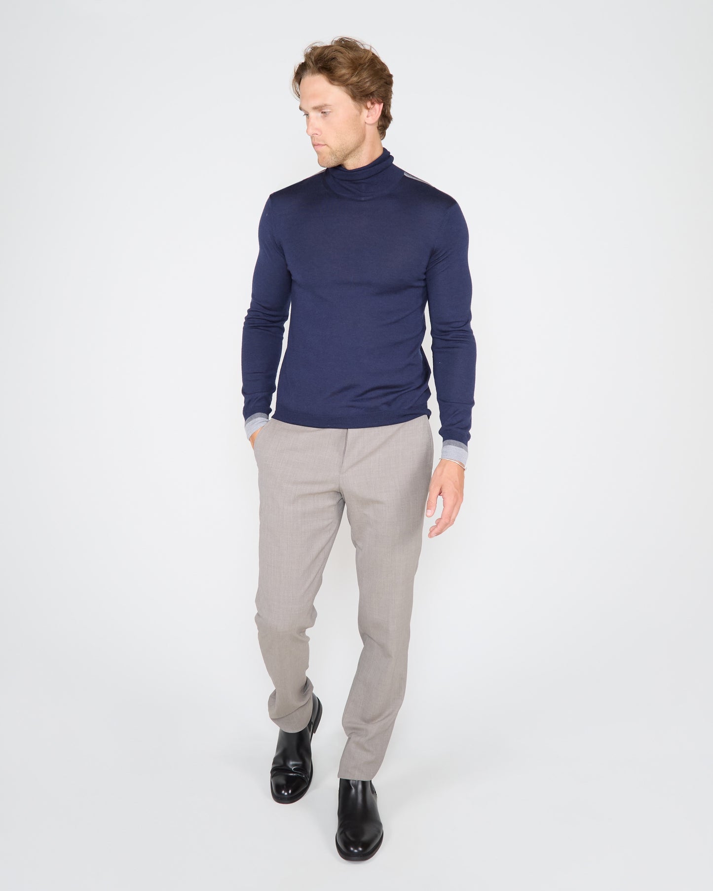 RONALD MERINO TURTLENECK SWEATER - NAVY