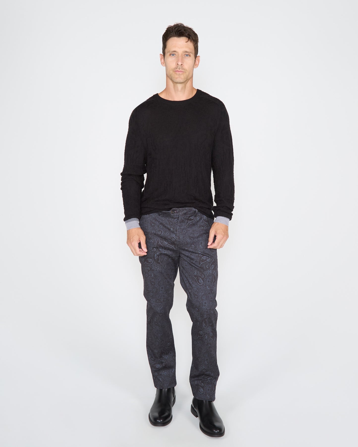 COLIN JACQUARD MERINO PAISLEY SWEATER - BLACK