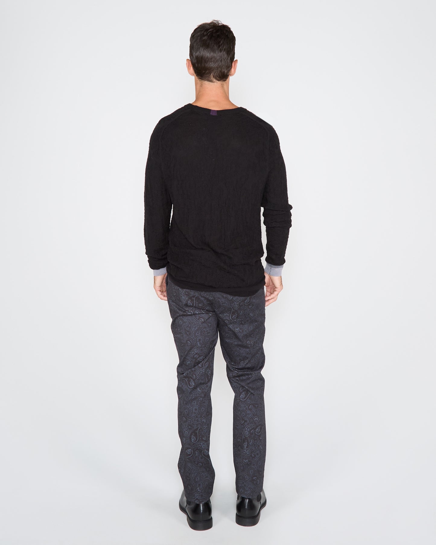 COLIN JACQUARD MERINO PAISLEY SWEATER - BLACK