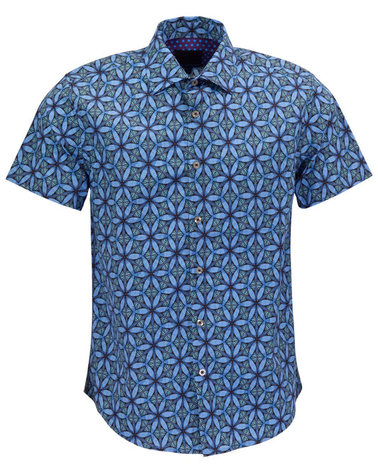 GEORGE TRIBAL BLUE MENS PRINTED BUTTON UP SHIRT