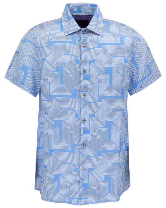 LANDON INTER TWINE BLUE MENS LINEN BUTTON-UP SHIRT