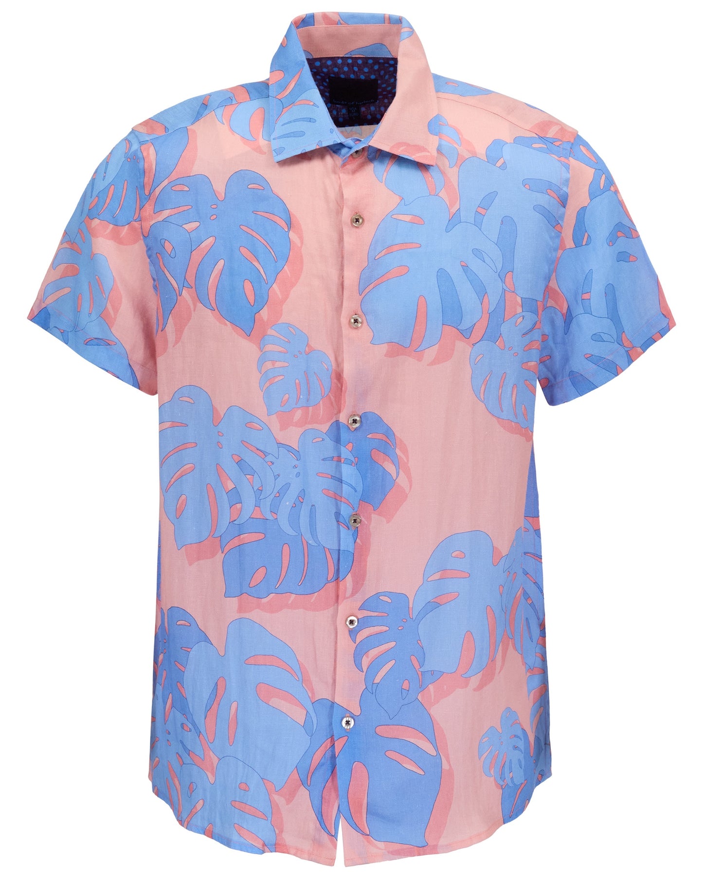 LANDON MONSTERA FLORAL CORAL MENS LINEN SHIRT
