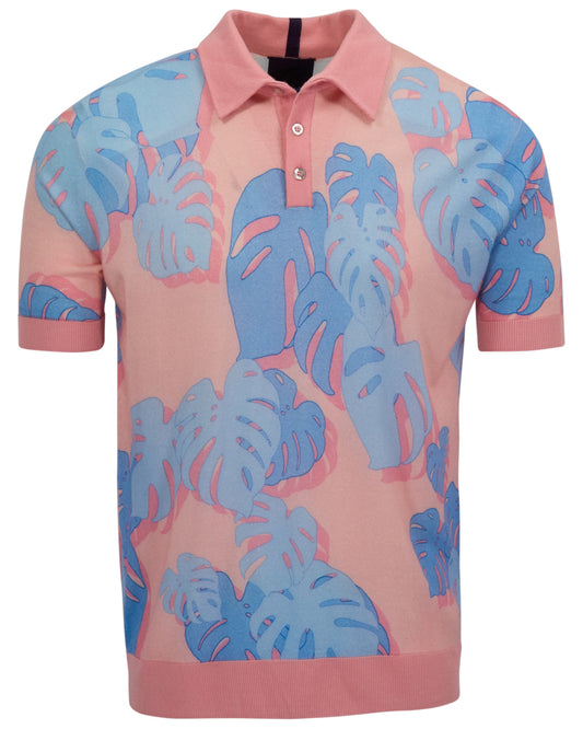 PILGRIM MONSTERA FLORAL CORAL MENS MERINO SILK CASHMERE POLO