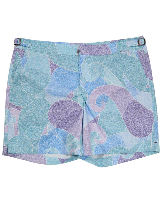 POOL GRAIN PAISLEY TEAL MENS TAILORED SWIM SHORT