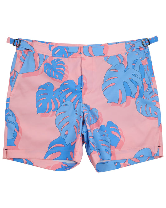 POOL MONSTERA FLORAL CORAL TAILORED MENS SWIM SHORT