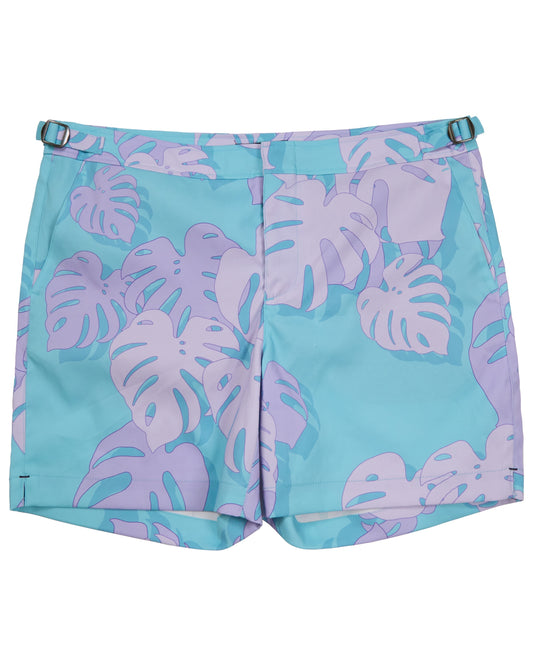 POOL MONSTERA FLORAL TEAL MENS TAILORED SWIM SHORT