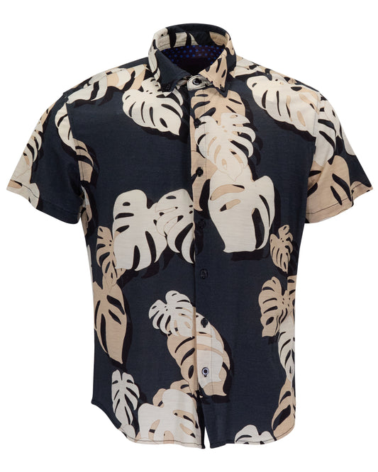 TOBIAS MONSTERA FLORAL SMOKE MENS MERINO WOOL BUTTON-UP SHIRT