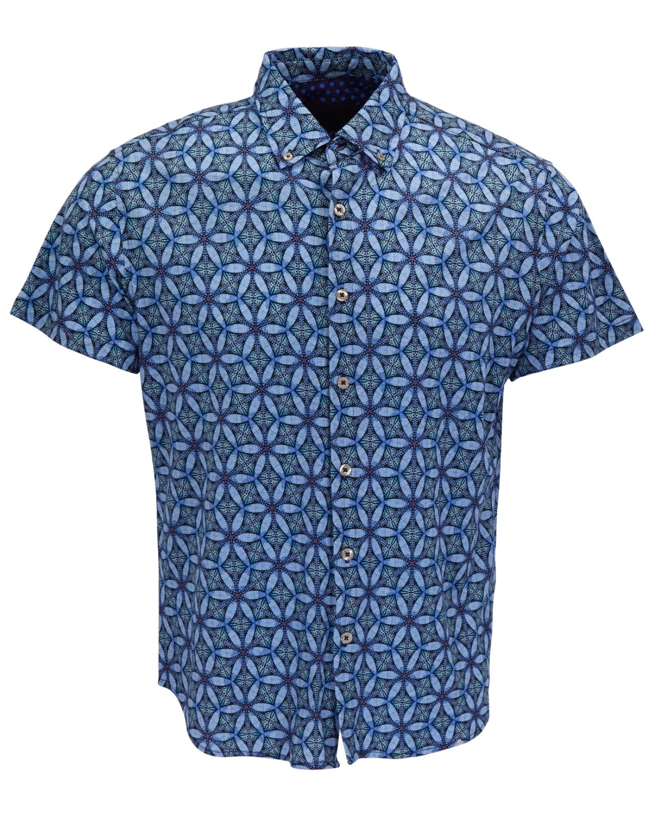 TOBIAS TRIBAL BLUE MENS MERINO WOOL BUTTON-UP SHIRT