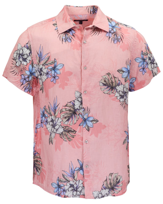 LOIC EXOTIC FLORAL CORAL MENS LINEN PRINTED SHIRT