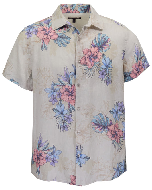 LOIC EXOTIC FLORAL NATURAL MENS LINEN PRINTED SHIRT
