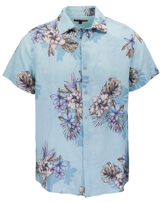 LOIC EXOTIC FLORAL TEAL MENS LINEN PRINTED SHIRT