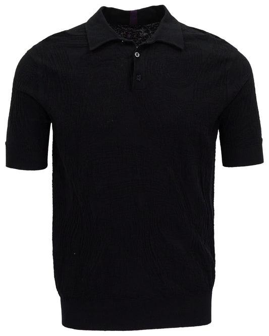 PETERSON BLACK MENS JACQUARD LINEN COTTON POLO