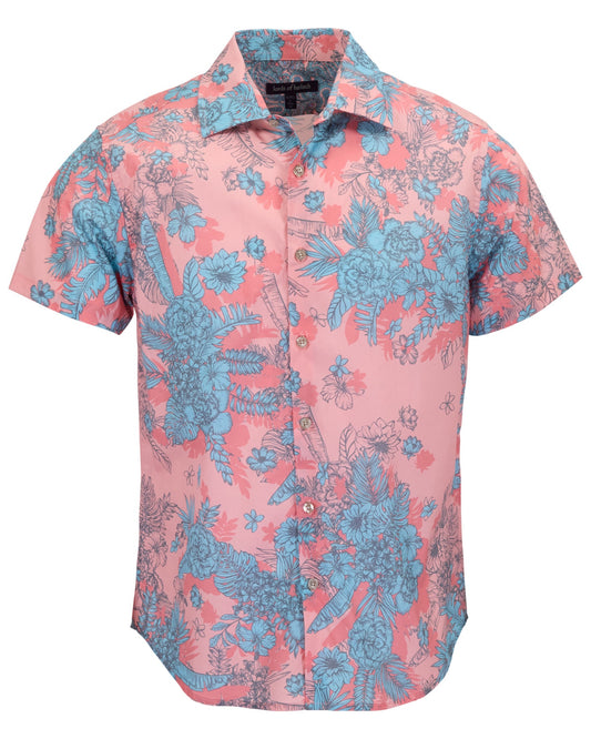 SCOTT MONO FLORAL CORAL MENS PRINTED BUTTON UP SHIRT