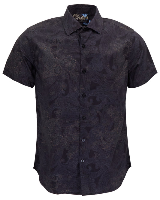 SCOTT PAISLEY EXPLOSION BLACK MENS PRINTED BUTTON UP SHIRT