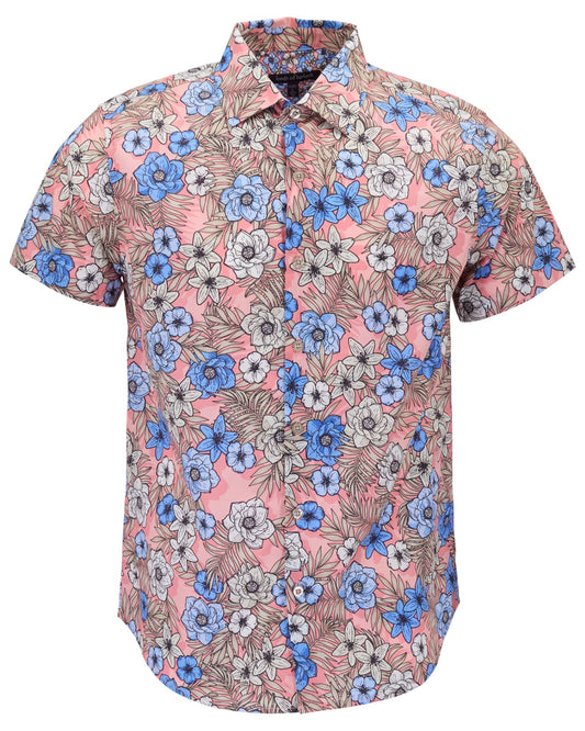 SCOTT TROPICAL MIX CORAL MENS PRINTED BUTTON UP SHIRT