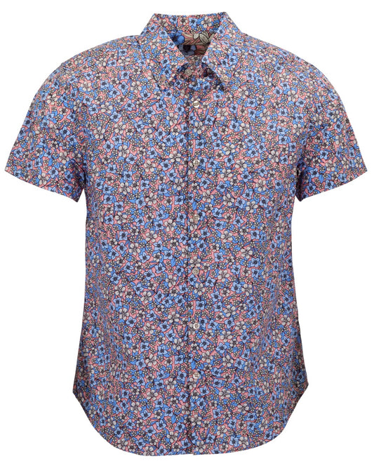 TIM FLORAL FIELD CORAL MENS PRINTED BUTTON UP SHIRT