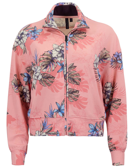 JUDY EXOTIC FLORAL CORAL WOMENS CROPPED ZIP JACKET