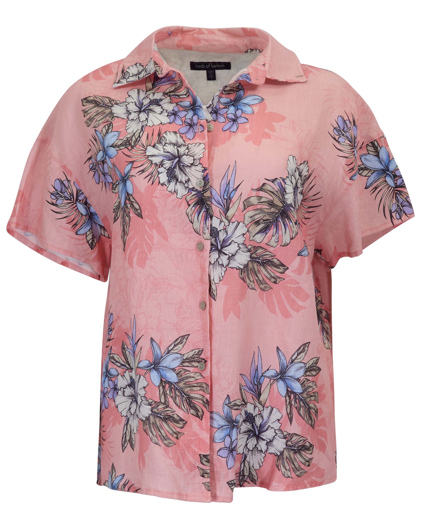 LARA EXOTIC FLORAL CORAL WOMENS LINEN PRINTED SHIRT