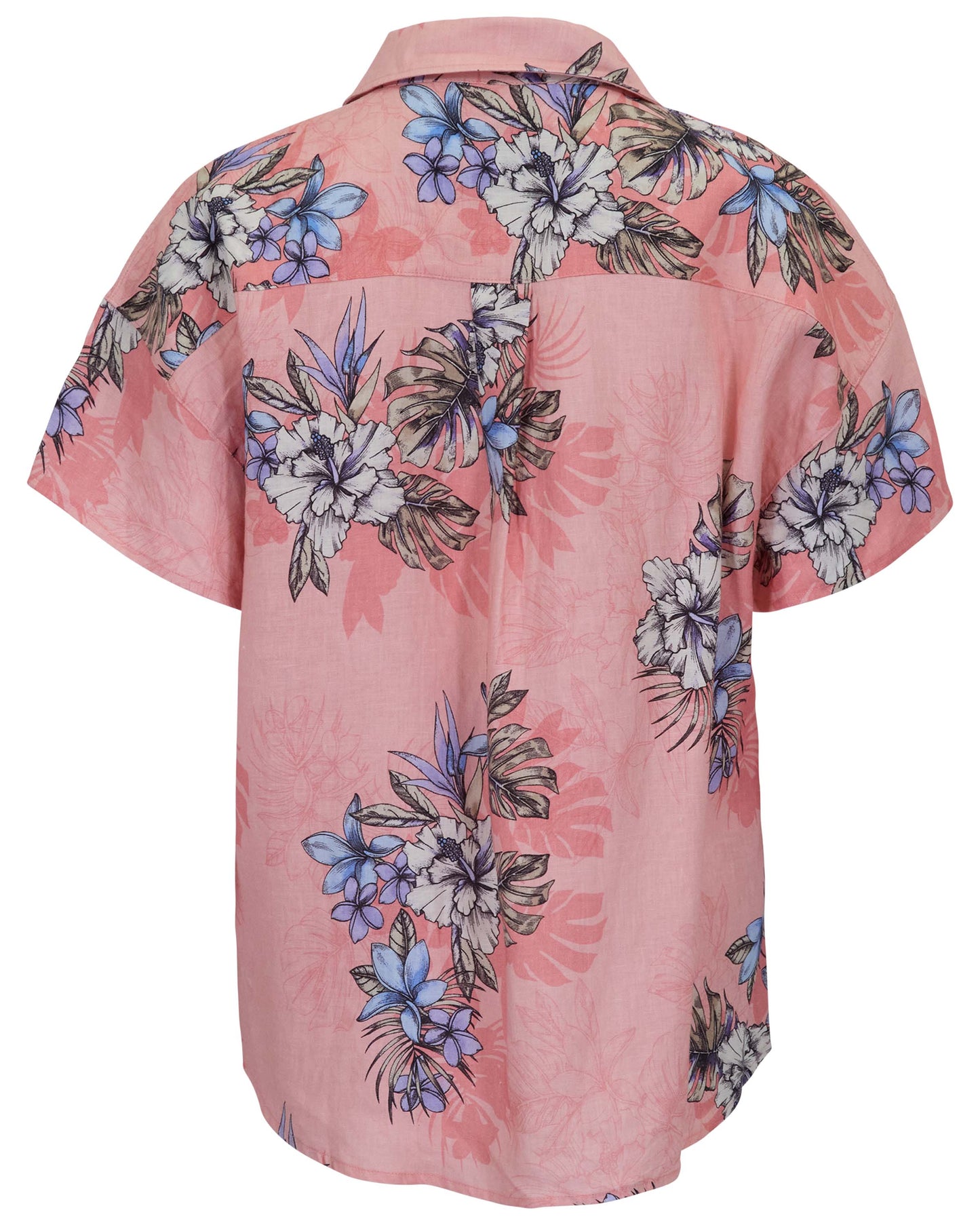 LARA EXOTIC FLORAL CORAL WOMENS LINEN PRINTED SHIRT