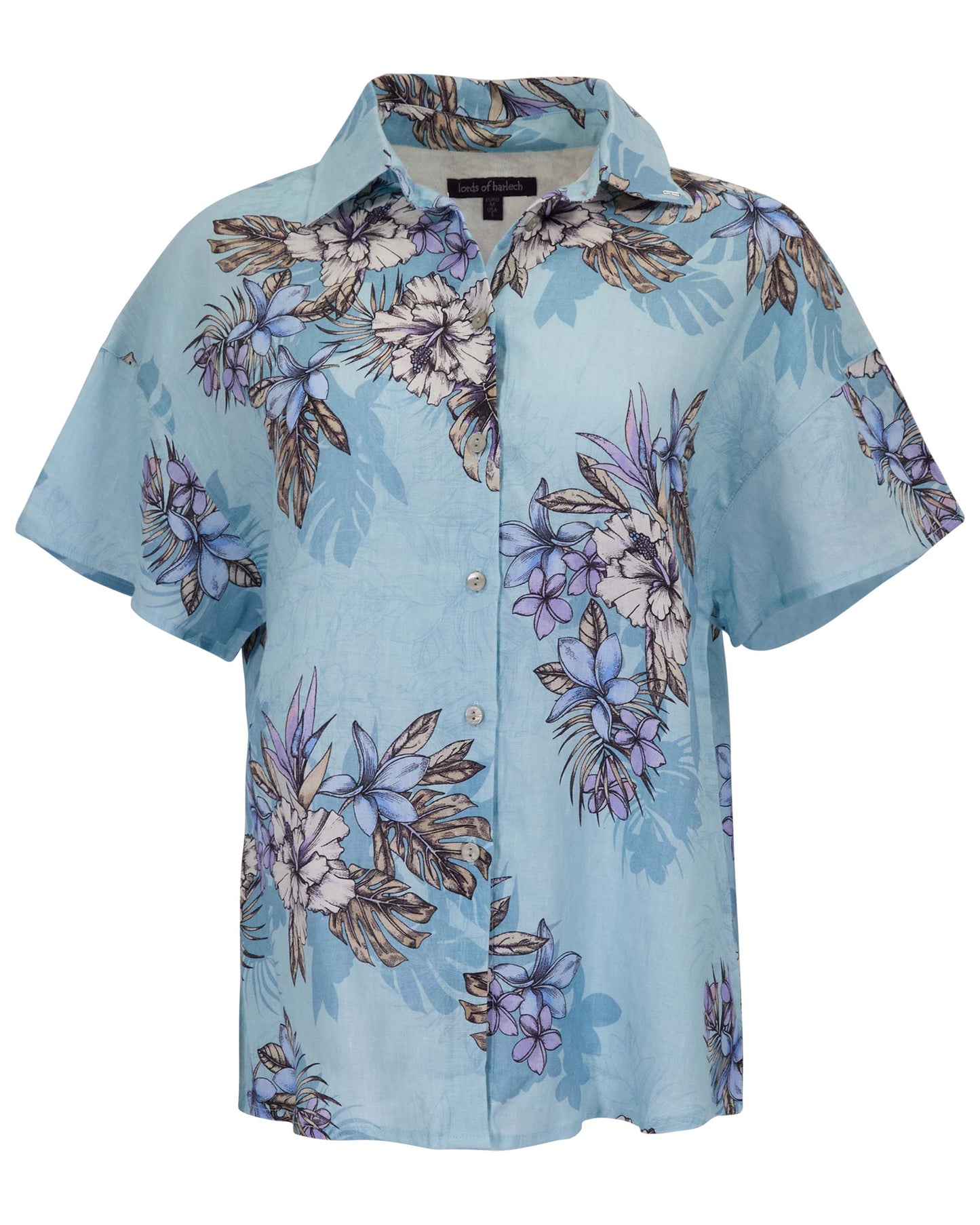 LARA EXOTIC FLORAL TEAL WOMENS RELAXED LINEN SHIRT