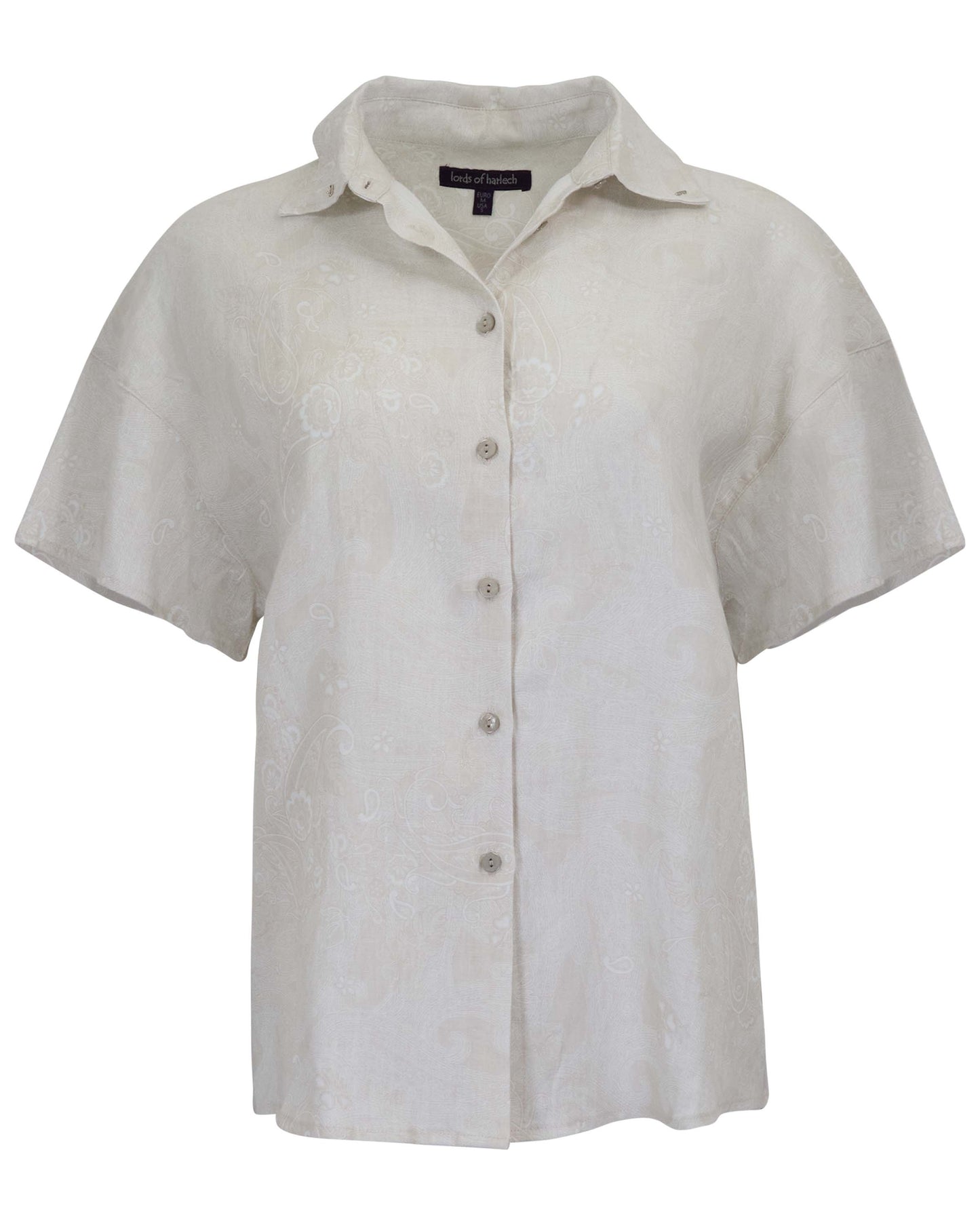 LARA PAISLEY EXPLOSION IVORY WOMENS RELAXED LINEN SHIRT