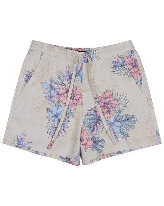 LEANNE EXOTIC FLORAL NATURAL WOMENS DRAWSTRING SHORT