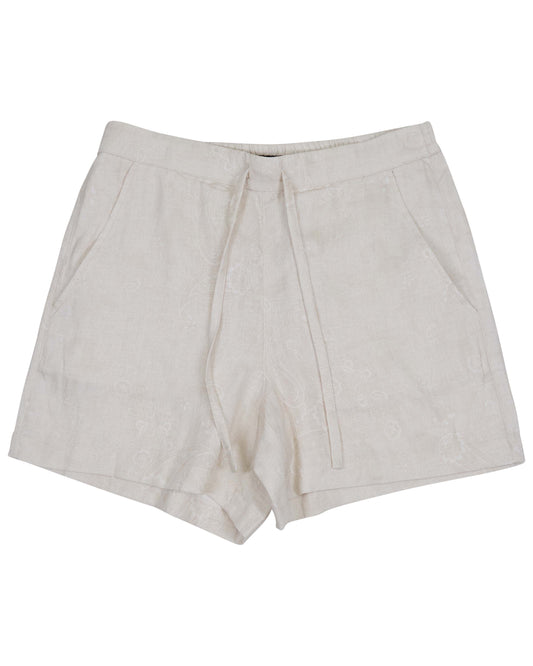LEANNE PAISLEY EXPLOSION IVORY WOMENS DRAWSTRING SHORT