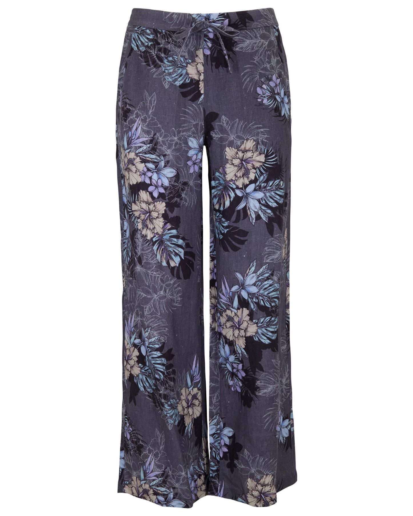 LILLIAN EXOTIC FLORAL BLACK WOMENS WIDE-LEG PANT