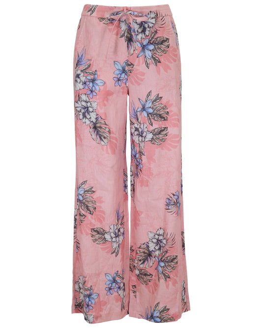 LILLIAN EXOTIC FLORAL CORAL WOMENS WIDE-LEG PANT