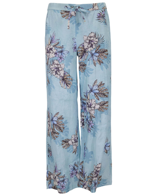 LILLIAN EXOTIC FLORAL TEAL WOMENS WIDE-LEG PANT