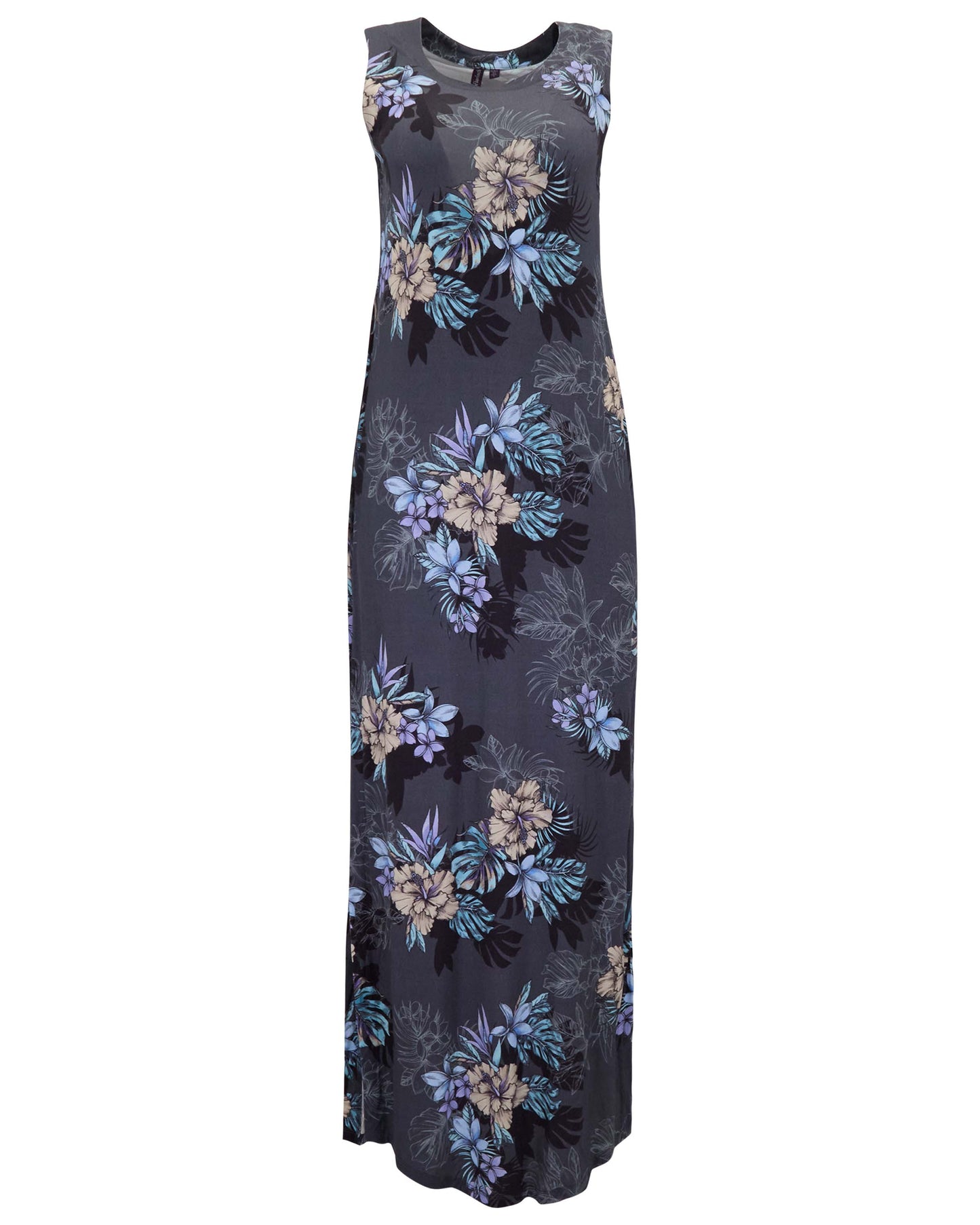 TRUDY EXOTIC FLORAL BLACK WOMENS SLEEVELESS MIDI DRESS