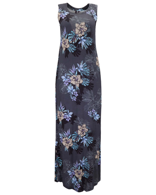 TRUDY EXOTIC FLORAL BLACK WOMENS SLEEVELESS MIDI DRESS