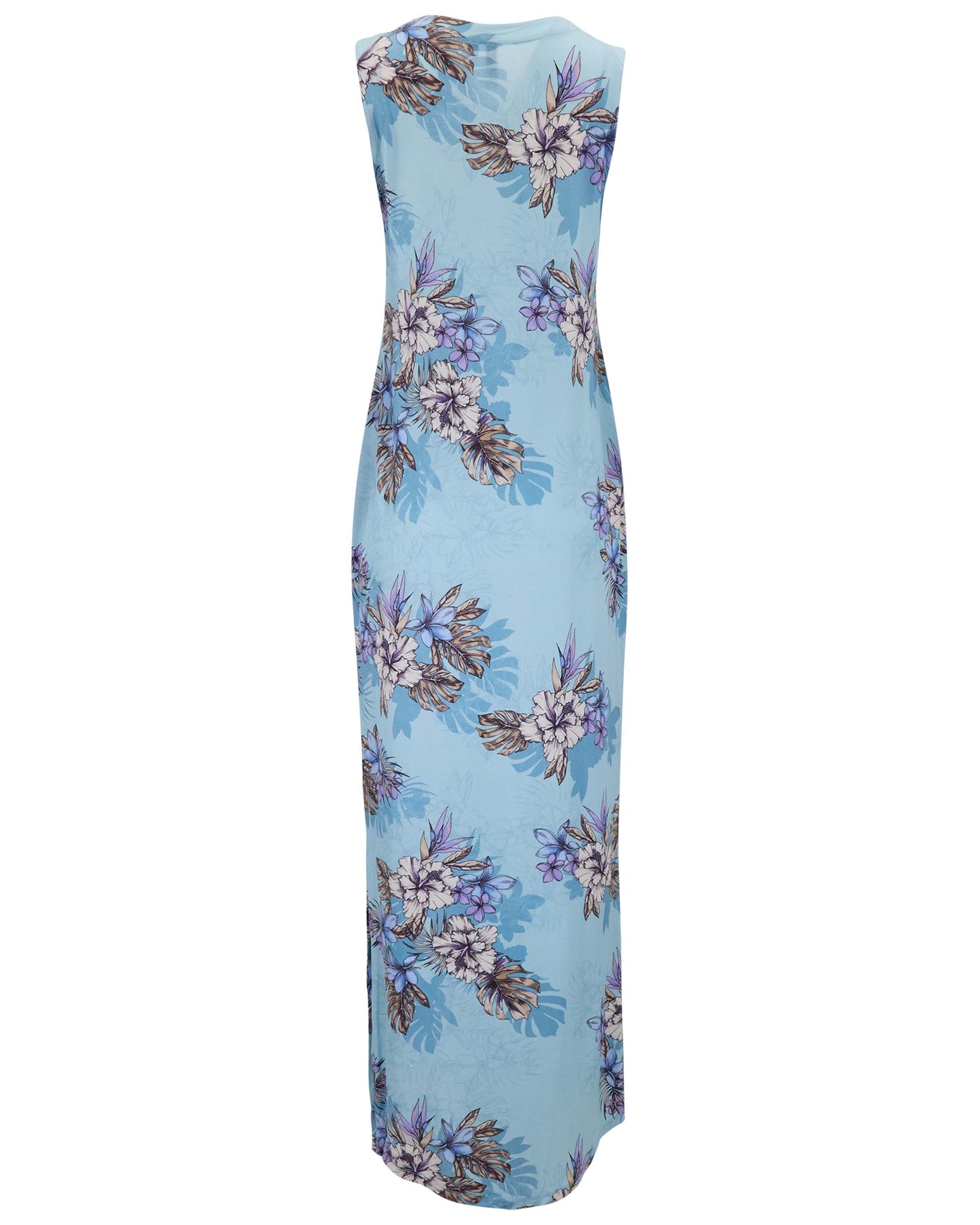 TRUDY EXOTIC FLORAL TEAL WOMENS SLEEVELESS MIDI DRESS