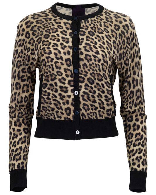 CALI LEOPARD BROWN WOMENS CROPPED CARDIGAN
