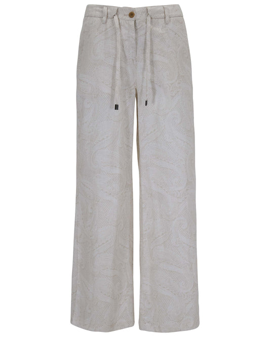 DEANNA CROCHET PAISLEY IVORY WOMENS WIDE-LEG PANT