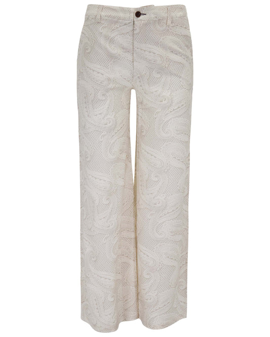 PHEOBE CROCHET PAISLEY IVORY WOMENS WOOL WIDE-LEG PANT