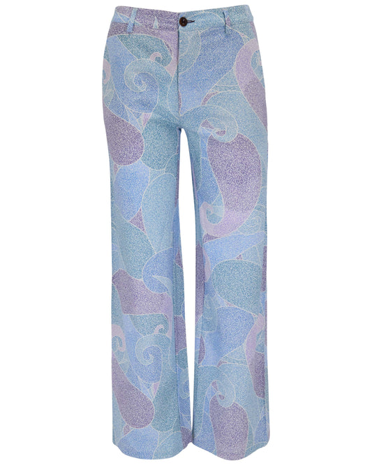 PHEOBE GRAIN PAISLEY TEAL WOMENS WOOL WIDE-LEG PANT