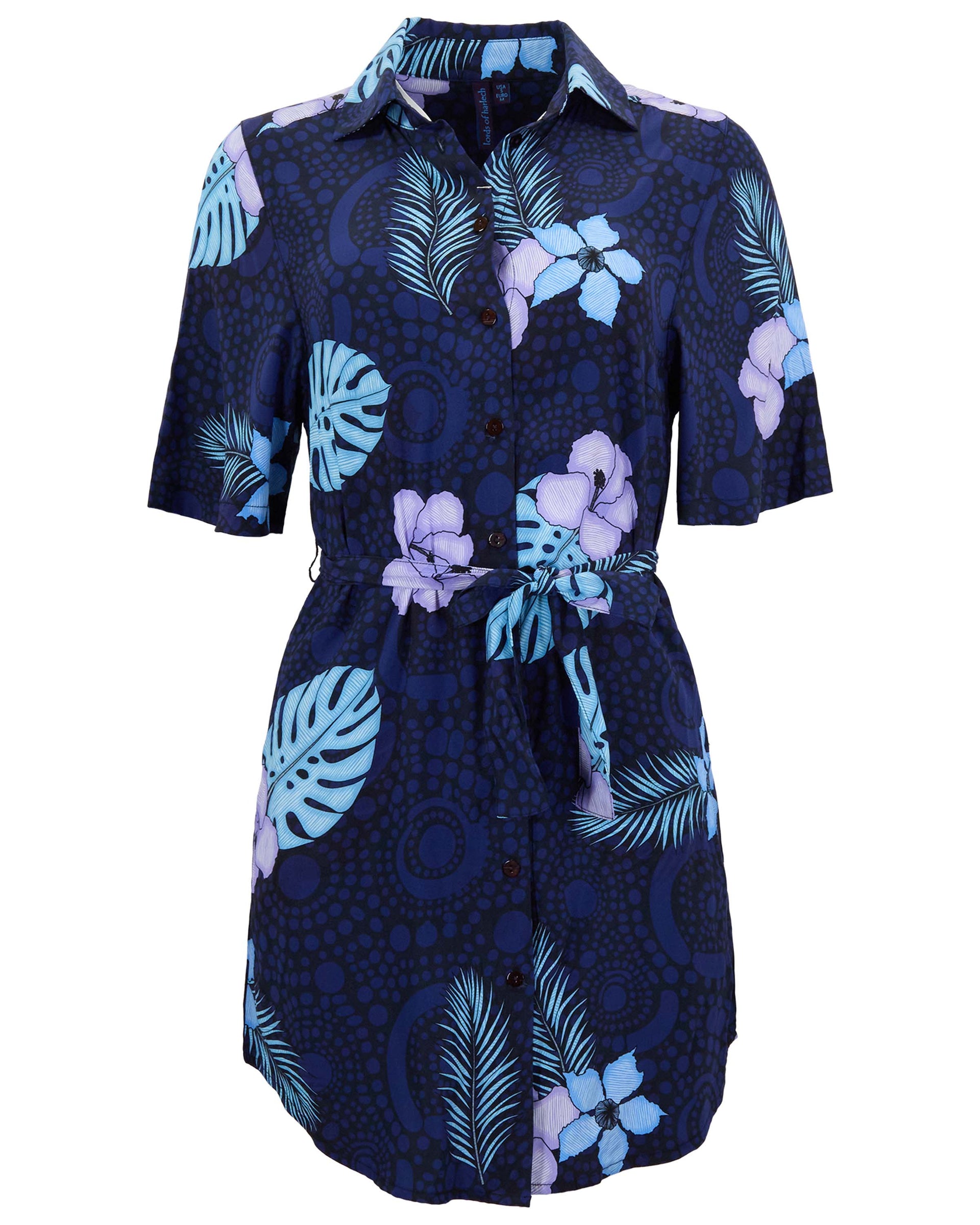 tropical shirt dress Tropical Fantasy Womens Wrap Shirt Dress in Blue