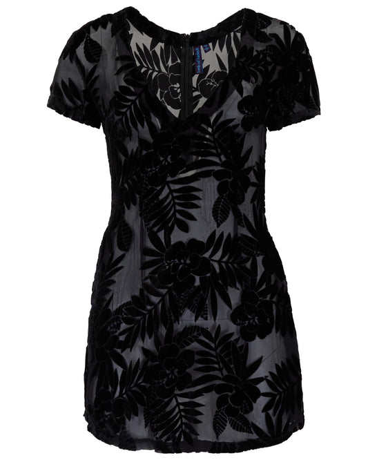 VIOLA COUNTRY FLORAL BLACK WOMENS V-NECK MINI DRESS