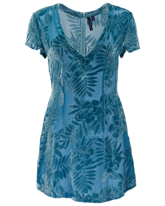 VIOLA COUNTRY FLORAL TEAL WOMENS V-NECK MINI DRESS