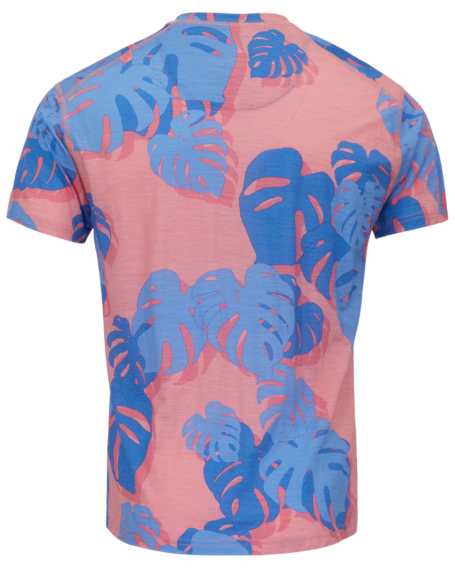 VICTOR MONSTERA FLORAL CORAL MENS WOOL VNECK TEE
