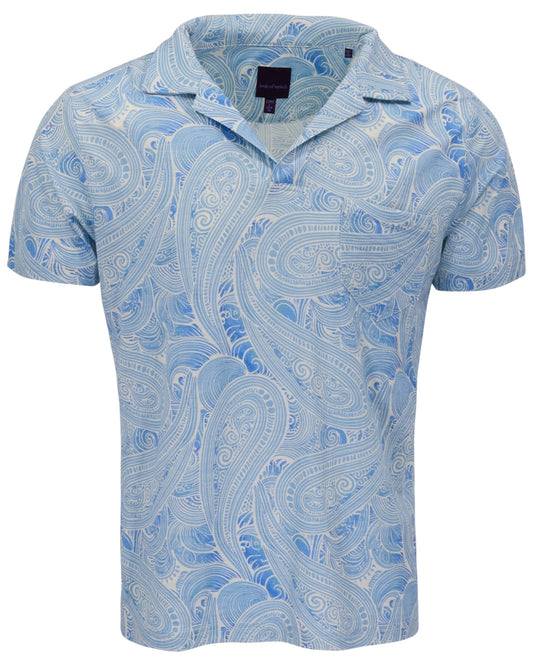 BOBBY MARAKESH PAISLEY TEAL MENS WOOL JOHNNY COLLAR POLO