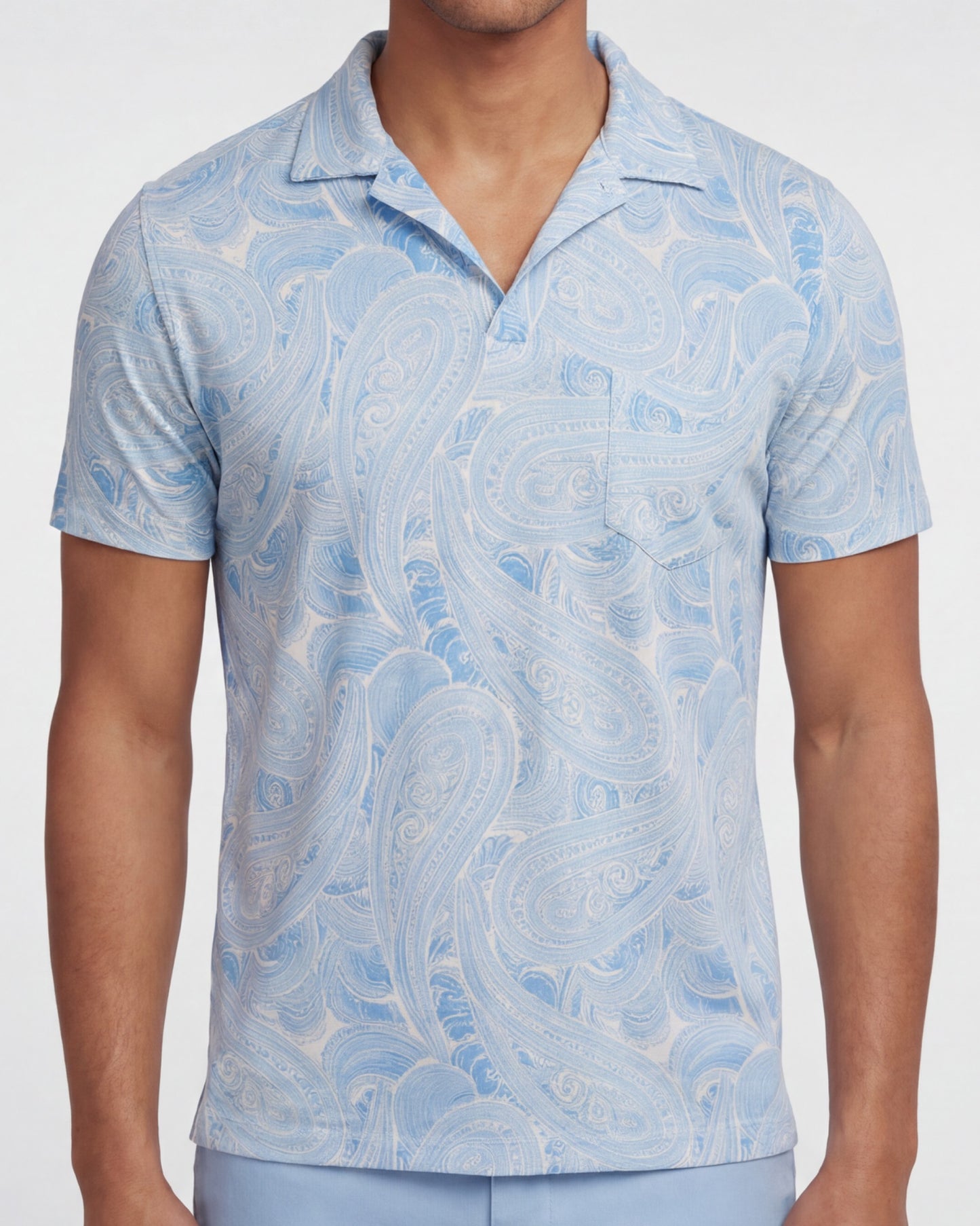 BOBBY MARAKESH PAISLEY TEAL MENS WOOL JOHNNY COLLAR POLO