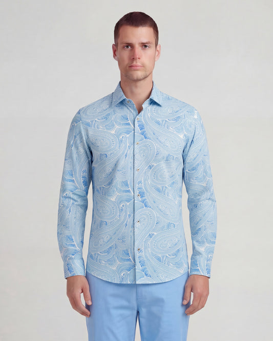 LAURENT MARAKESH PAISLEY TEAL MENS LINEN PRINTED SHIRT