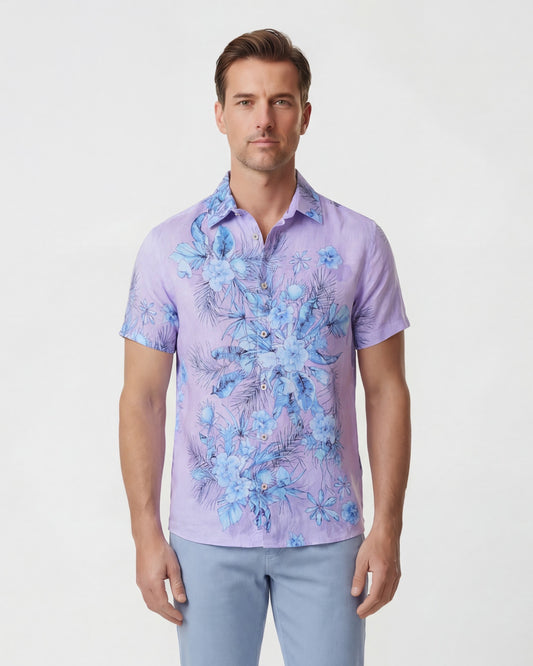 SERGIO MALI FLORAL LAVENDER MENS LINEN PRINTED SHIRT