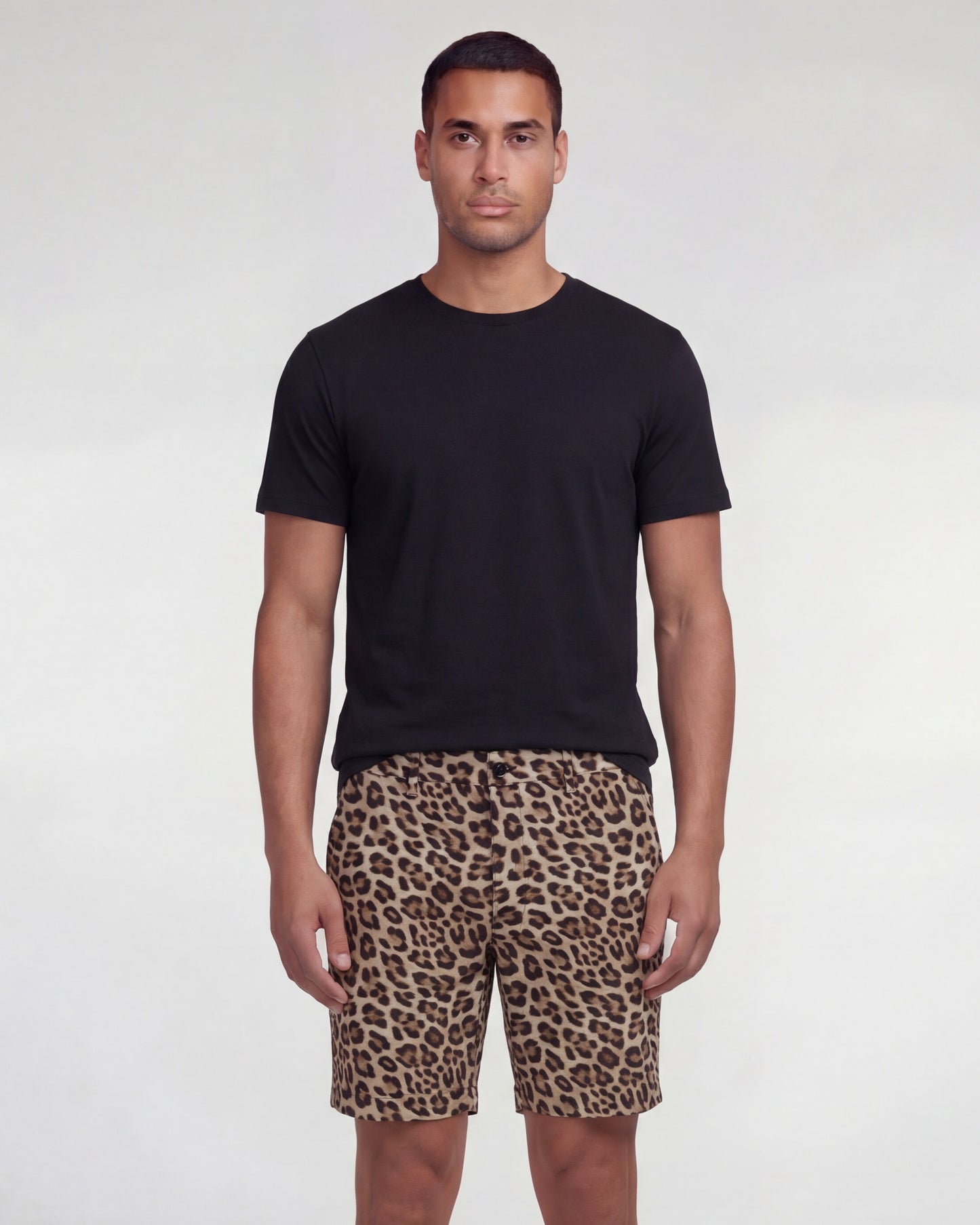 EDWARD LEOPARD BROWN MENS FLAT FRONT SHORT